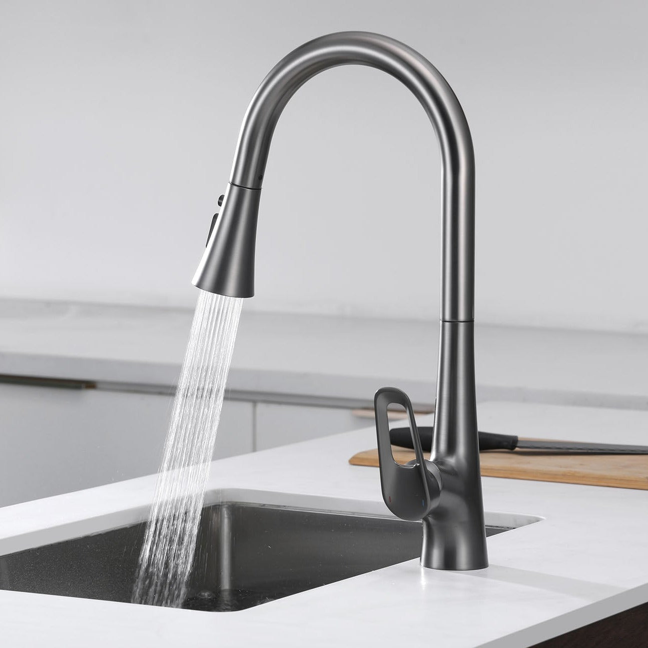 Mitigeur à levier unique extractible pour cuisine (Noir mat)