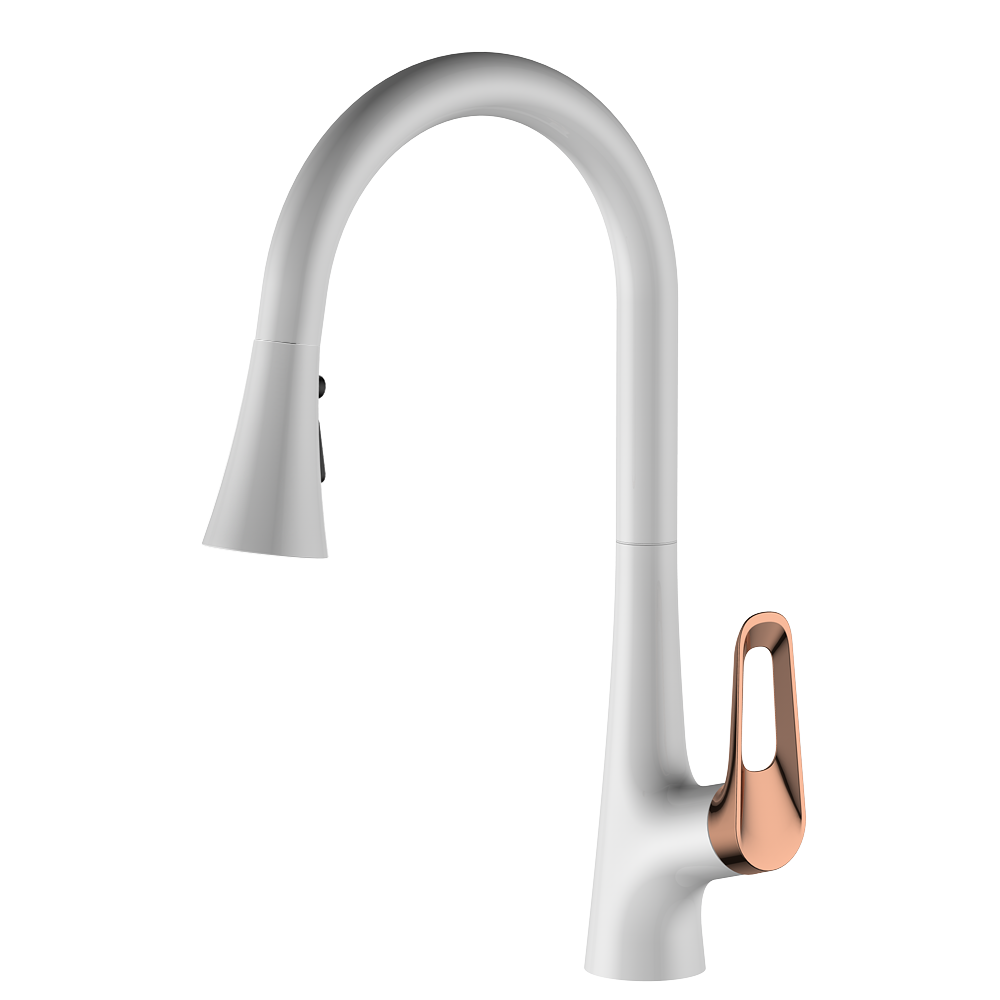 Mitigeur à levier unique extractible pour cuisine (blanc et or brossé)